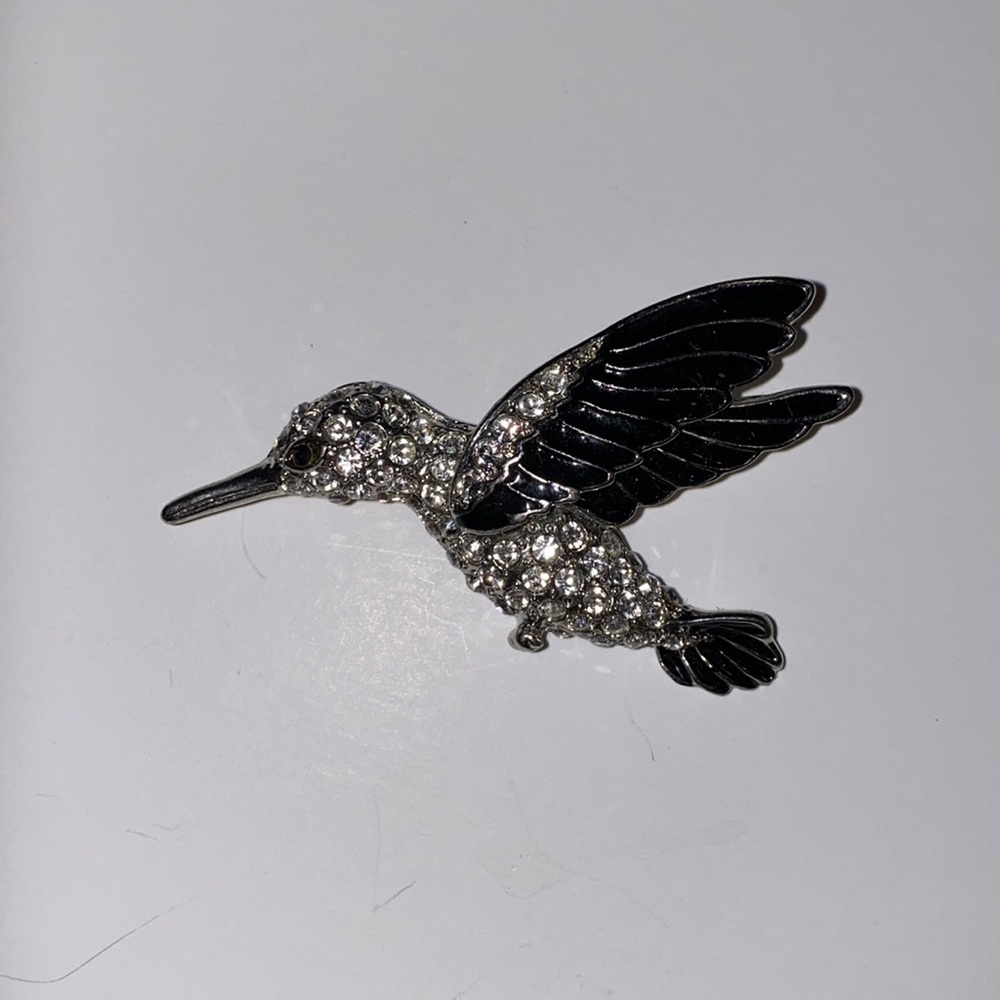 Vintage Enamel and Rhinestone Hummingbird Brooch - Picture 1 of 4
